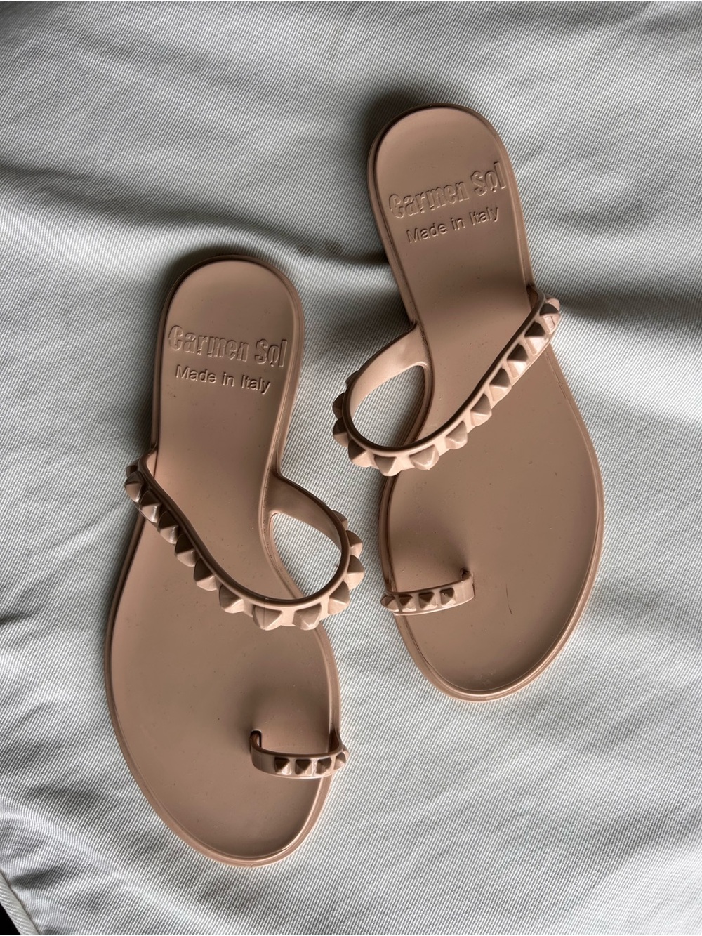 Carmen Sol Maria Jelly Sandals Size 9 Nude Beach Summer Stud Resort Vacation